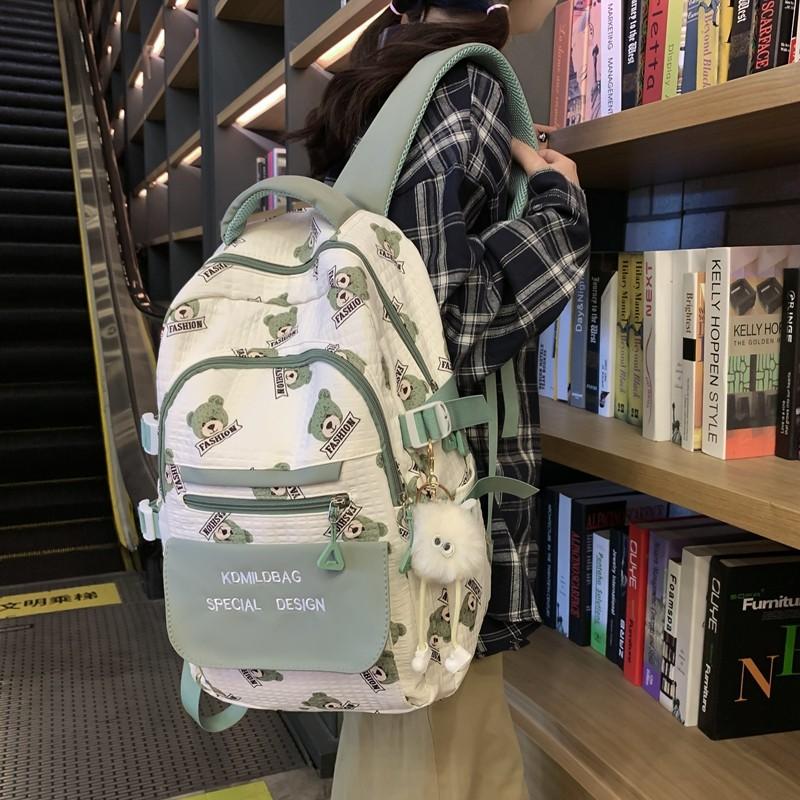 Bear Print Student Schoolbag Girl Backpack Students Third To Sixth Grade Backpack