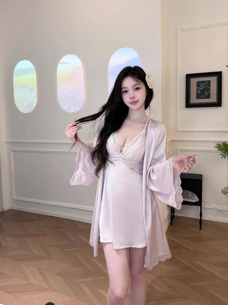 Sexy pajamas women's ice silk pure lace spring and summer new suspender nightgown nightgown loungewear