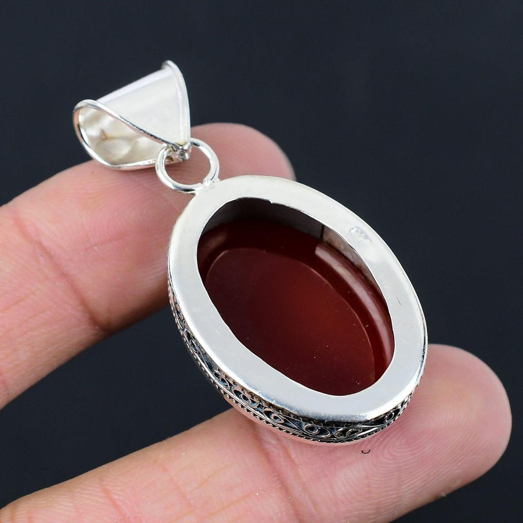 Döttrarnas Dag-erbjudande 925 Sterling Silver Oval Naturlig Karneol Jubileum Hantverkspendant