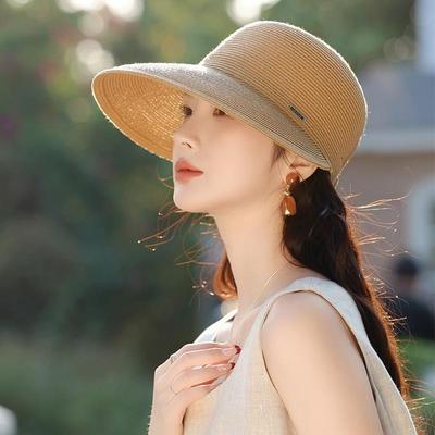New Fashion Straw Hat Women's Summer Woven Hollow Breathable Sun Cover Sun Protection Hat Big Eaves Foldable Cap