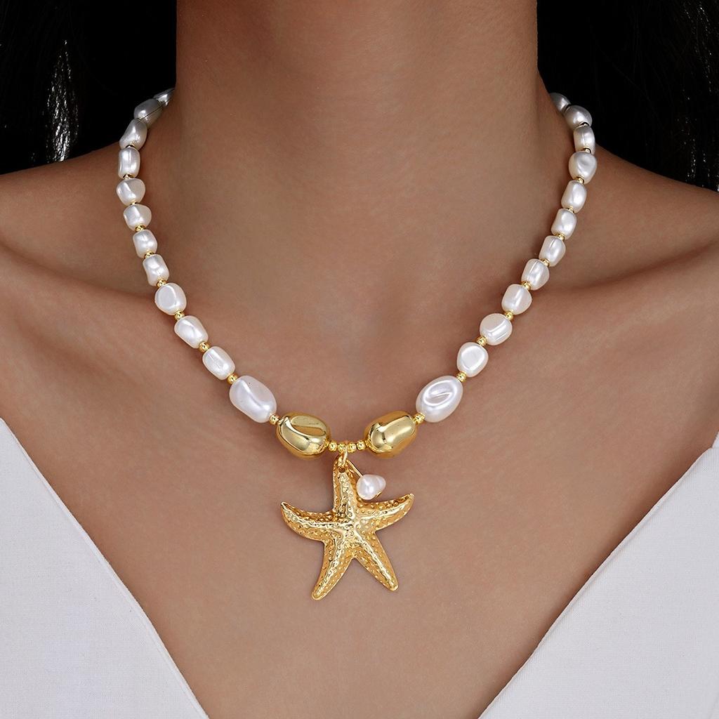 Pendant Shell Beading Necklace Imitation Pearl Y2K Accessories Starfish Clavicle Chain Boho Style Beach Vacation Party Jewelry