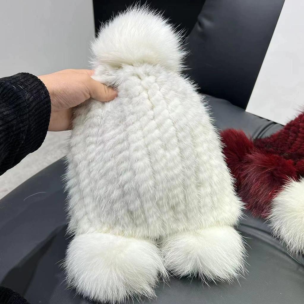Mink Hair Women Hat Winter Thickened Warm Ear Protection Mink Woven Hat Fur Fox Ball Hat