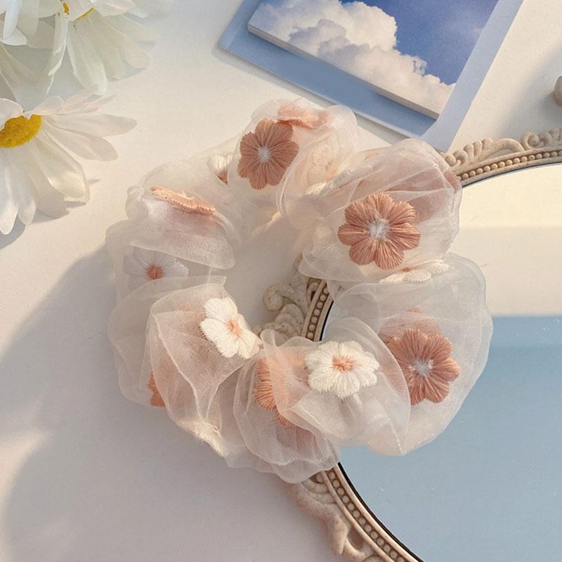 Double Layer Silk Organza Scrunchies Summer Spring Big Hair Rope Flower Print Elastic Hair Bands Hair Tie Girls Hair Accessories