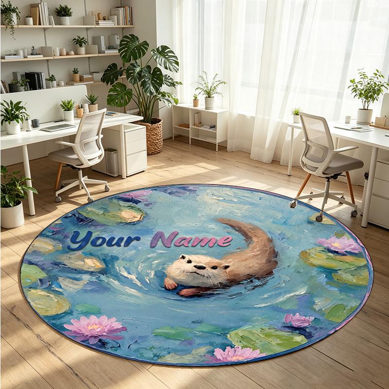 Ocean Sea (14) Theme Round Crystal Velvet Rug Custom Name Text Personalized Floor Mat Home Decor Non Slip Crystal Carpet