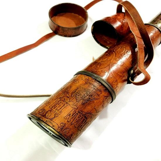 Telescopio victoriano de cuero de latón con correa de mano Spyglass Scope