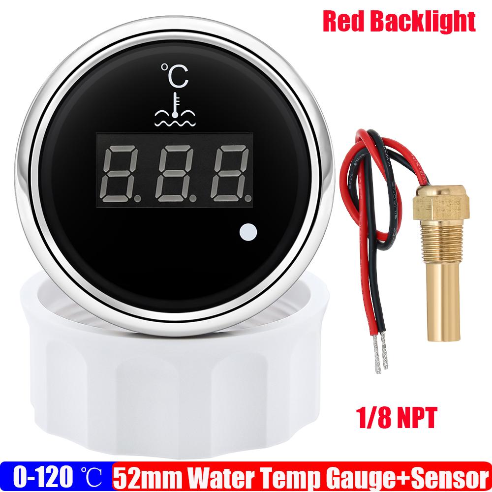 Red Light 0~120℃ Water Temp Meter+Sensor Digital Water Temperature Gauge with Alarm for Car Marine Yacht Boat 12V 24V ized