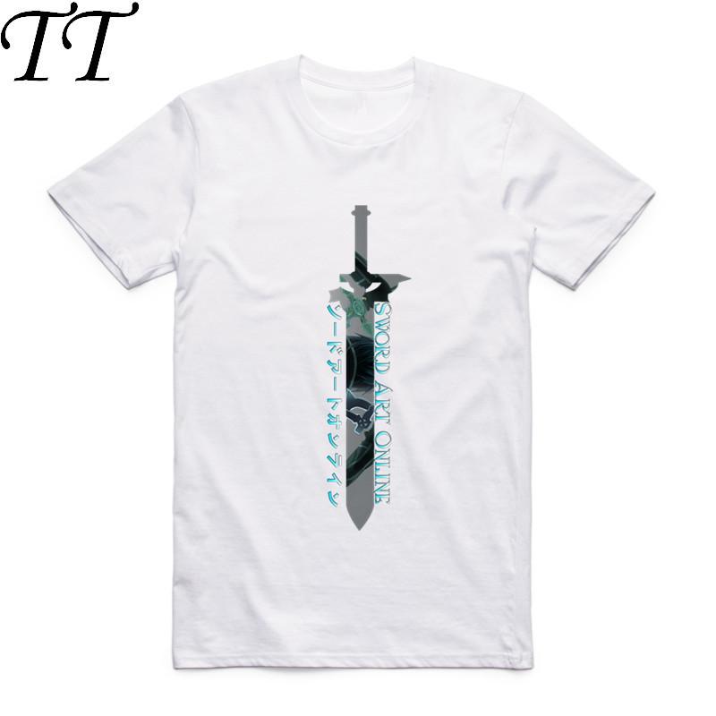 2019Fashion Men Sword Art Online Anime T-shirt O-Neck Short Sleeve Summer Asuna Kirito Kirigaya Kazuto SAO Top Tee Funny T Shirt