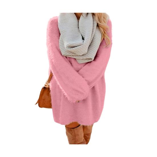Women's Furry Pullover Sweater Dress Fuzzy Slouchy Oversized Long Tops Loose Crew Neck Fall