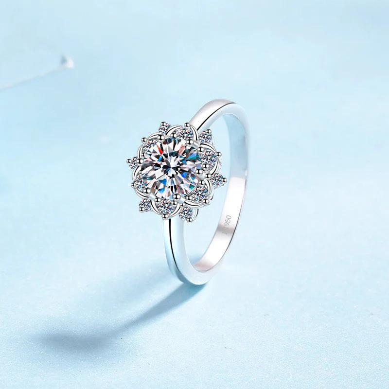 Engagement Platinum Pt950 1CT Moissanite Diamond Sunflower Six Claw Wedding Band WOMEN Birthday Gift Girl Valentine's Day Rings