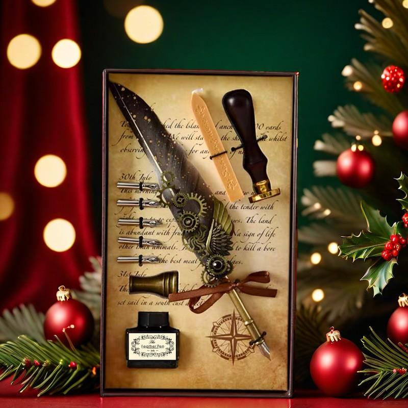 Mechanical Feather Dip Pen Set European Vintage Gold Foil Calligraphy Creative Gift