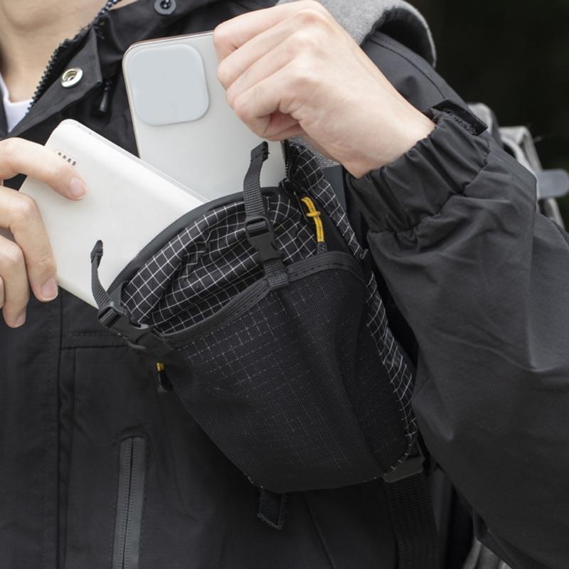 Outdoor Shoulder Strap Mesh Water Bottle Pouches With Double Storage Compartments For Hiking Cycling Small Items Carry