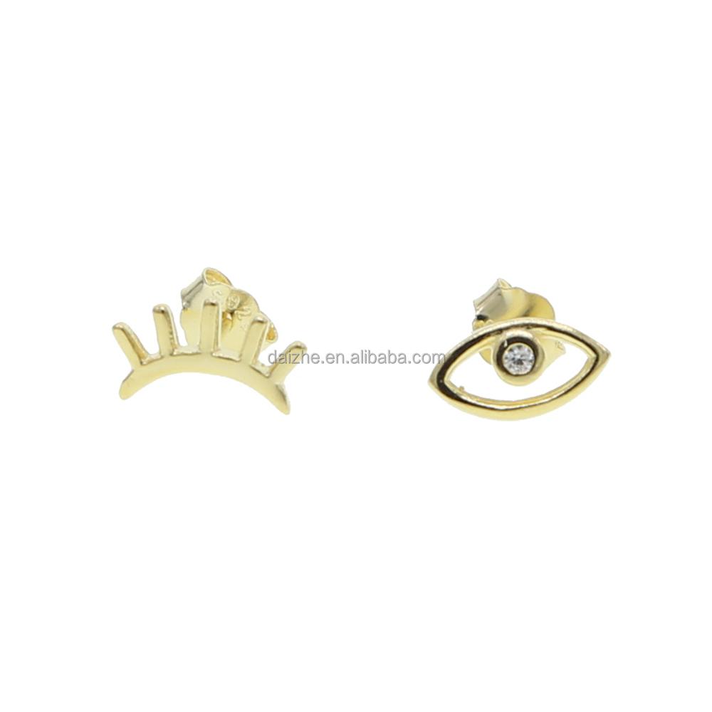 Finally Sale Simple Mini Cute Eyelash & Eye Type Ear Fine Jewelry Anti Allergy Gold Silver Plated Bling CZ Eyes Stud Earring