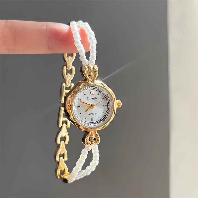 Women's Gold Plated Quartz Watch Luxury Pearl Strap Wristwatch for Ladies Relgio Feminino Dropshipping Student Gift