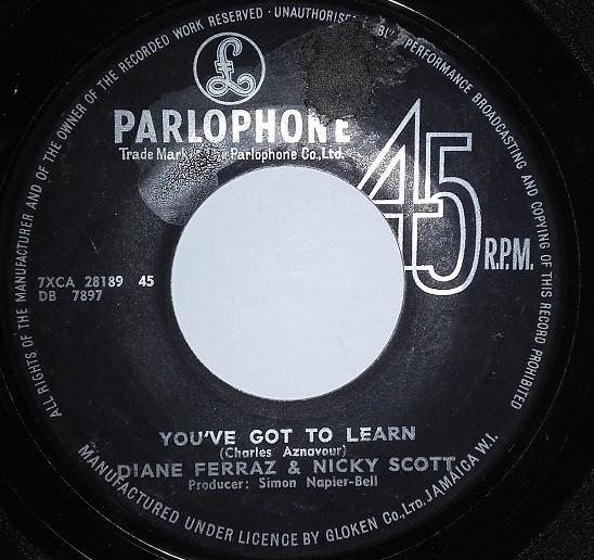 

7-дюймовая пластинка DIANE FERRAZ NICKY SCOTT 2 Youve Got To Learn DB7897 Parlophone 1966 Ямайка Поп Б/у