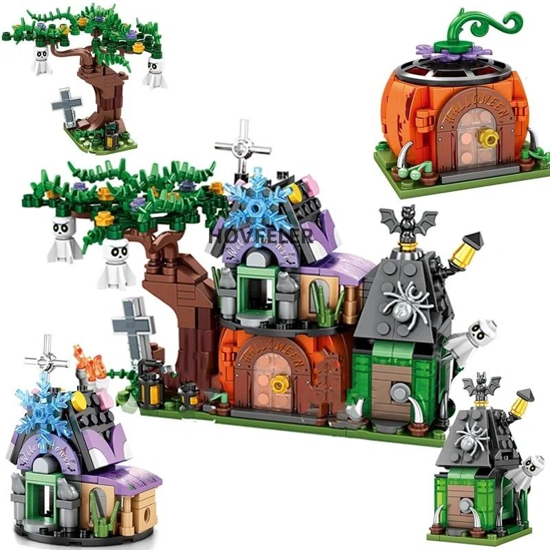 431Pcs 4 In 1 Halloween Pumpkin House Building Blocks City Kid Pumpkin Carriage Model Set Bricks Toys for Children Gift