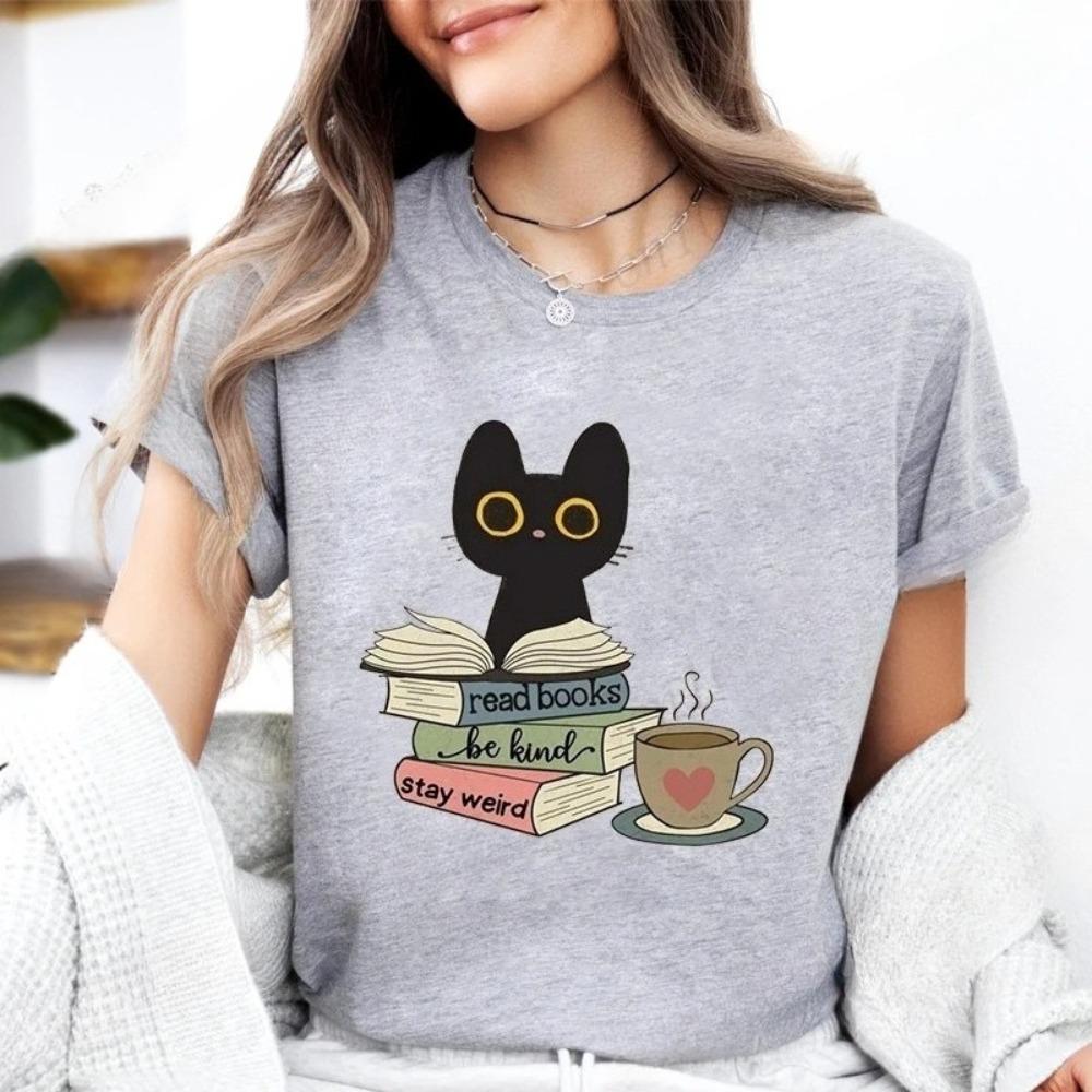

Cat Reading Design T-shirt,A Perfect Gift for Book Lovers and Cat Owners A Summer Book-themed T-shirt 8XL