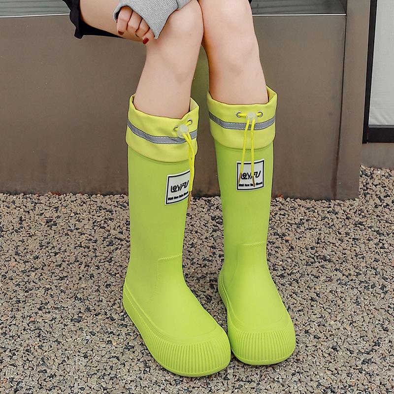 Women's High Tube Japanese Style Fleece-Lined Waterproof Rain Boots - Non-Slip, Lightweight & Wear-Resistant.
