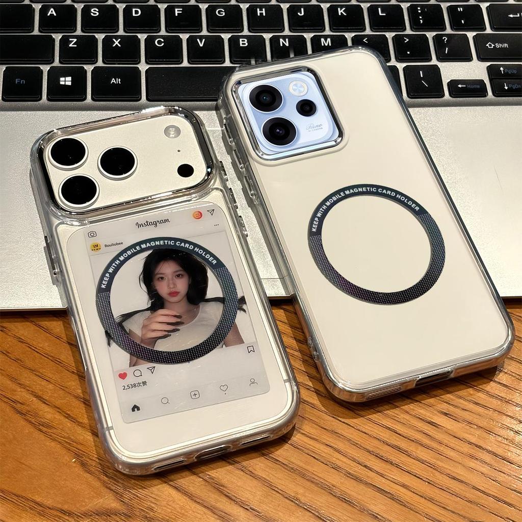 Magnetic Clear Phone Case for OPPO Reno15 F 5G Card Insert DIY Photo Holder Soft TPU Cover