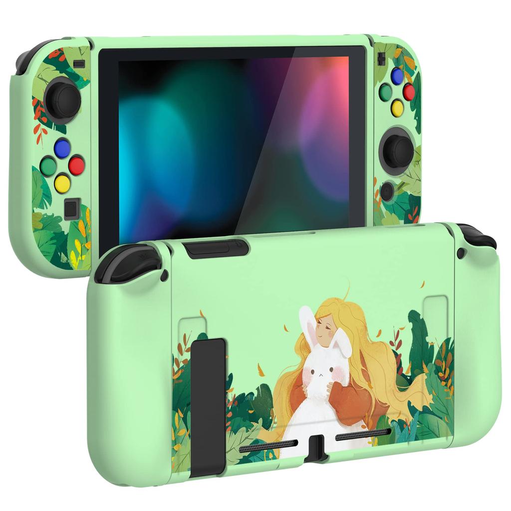 Schutzhülle für PlayVital weiche TPU schlanke Hülle Abdeckung für Switch mit farbigen ABXY-Tastenkappen Switch, [Version Hase&Mädchen]