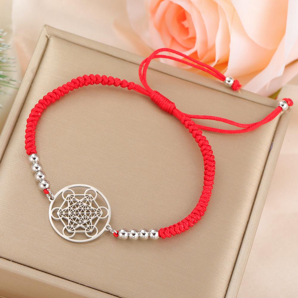 Dawapara Flower of Life Metatron Cube Bracelet for Women Men Adjustable Rope Chain Stainless Steel Charm Bracelet Couple Jewelry