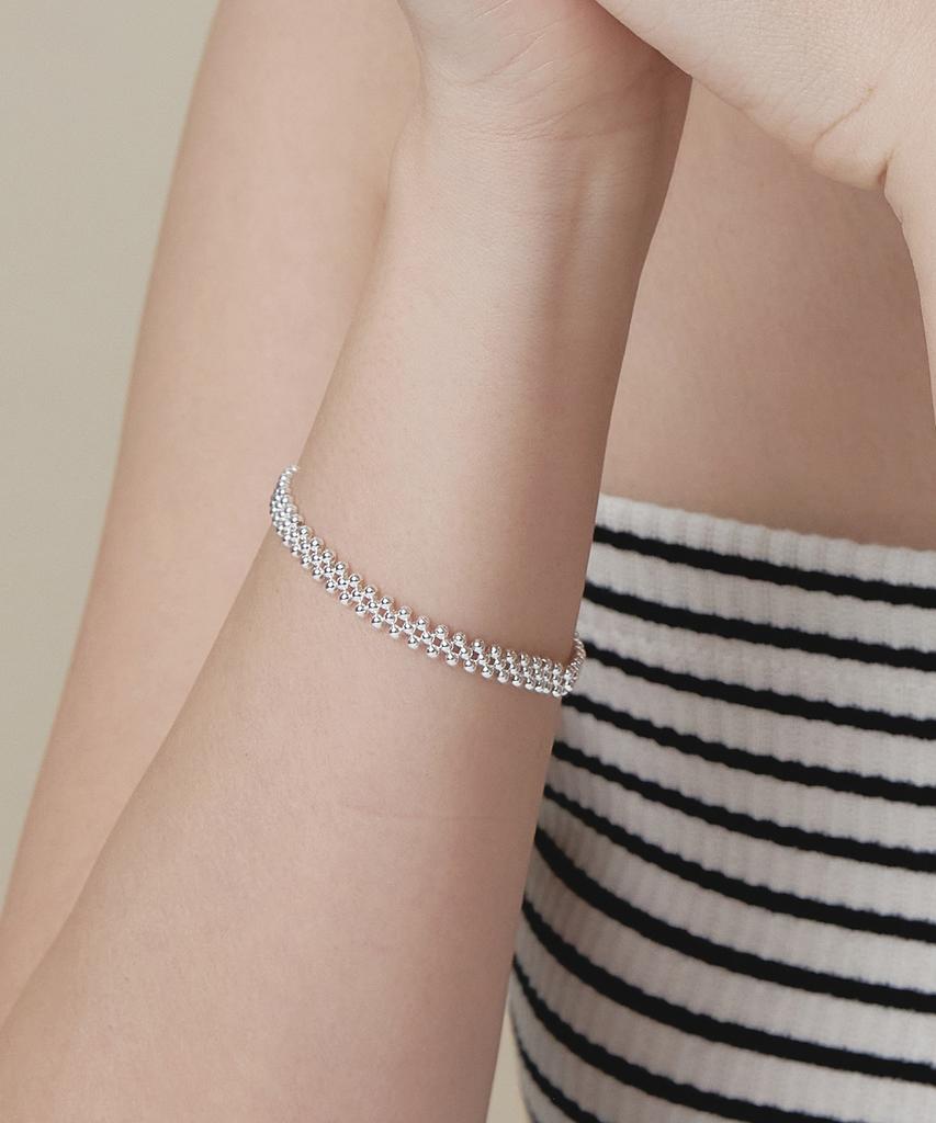 Dmoment Elastic Gleam Silver Ball Bracelet (925 Silver)