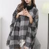 European and American High Neck Plaid Cape - Batwing Sleeve Knitted Pullover Shawl for Women