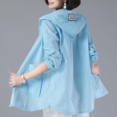 Solid Colour Women's Spring Summer Plus Size Thin Section Hooded  Sunscreen Clothing UV Protection Jacket