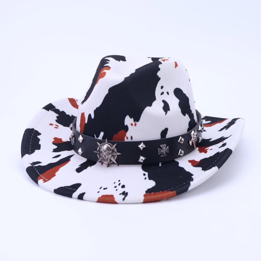 Cross-Border American Trend Skull Western Cowboy Hat Personalized Retro Knight Top Hat Cow Pattern Sunscreen Visor