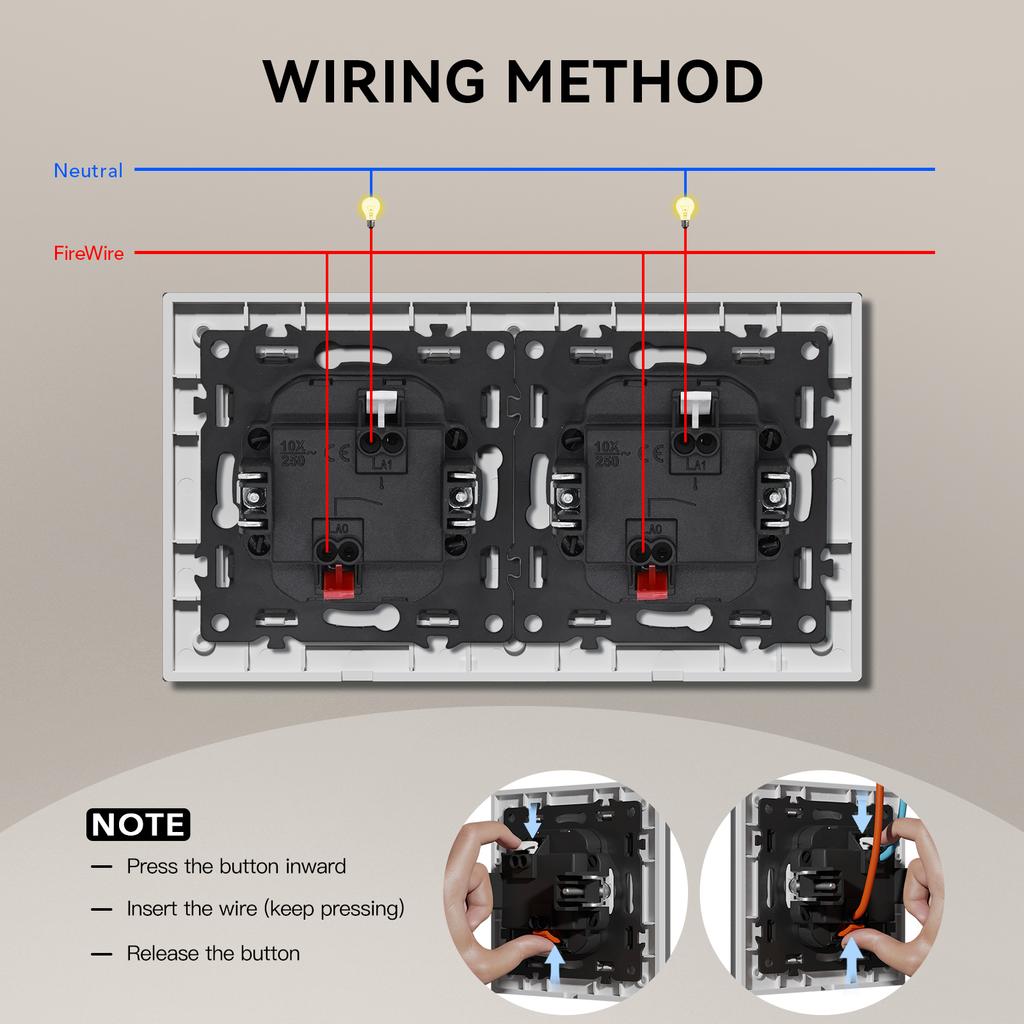 BSEED 1/2Gang Wall Light Switch Mechanical Double Button Switch 1Way With LED EU Sockets USB 20W Type-c Power Ports Glass Panels
