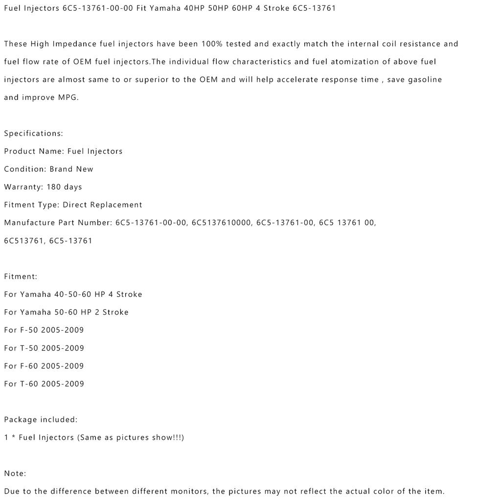 1 szt. Wtryskiwacze paliwa 6C5-13761-00-00 Pasują do Yamaha 40KM 50KM 60KM 4-suwowy 6C5-13761