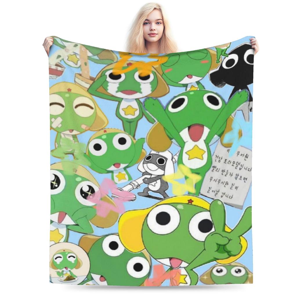 Super Soft Keroro Frog Cartoon Throw Blanket Premium Fleece Flannel Lightweight Bed Blanket Super Cozy Blankets All Season Use