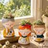 Decorative Resin Desktop Accessory Cute Head Planter, Succulent Little Girl Flower Pot, Human Plant Pot for Office Face Cactus Plants Container,