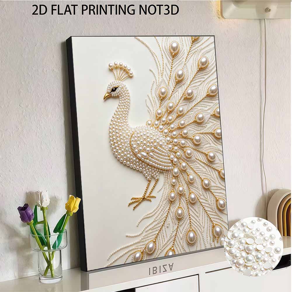 DIY Pearl Diamond Art Painting Kits for Adults and Beginners, Luxurious Peacock Sparkling Painting Craft Home Wall Decor Handmade Gift