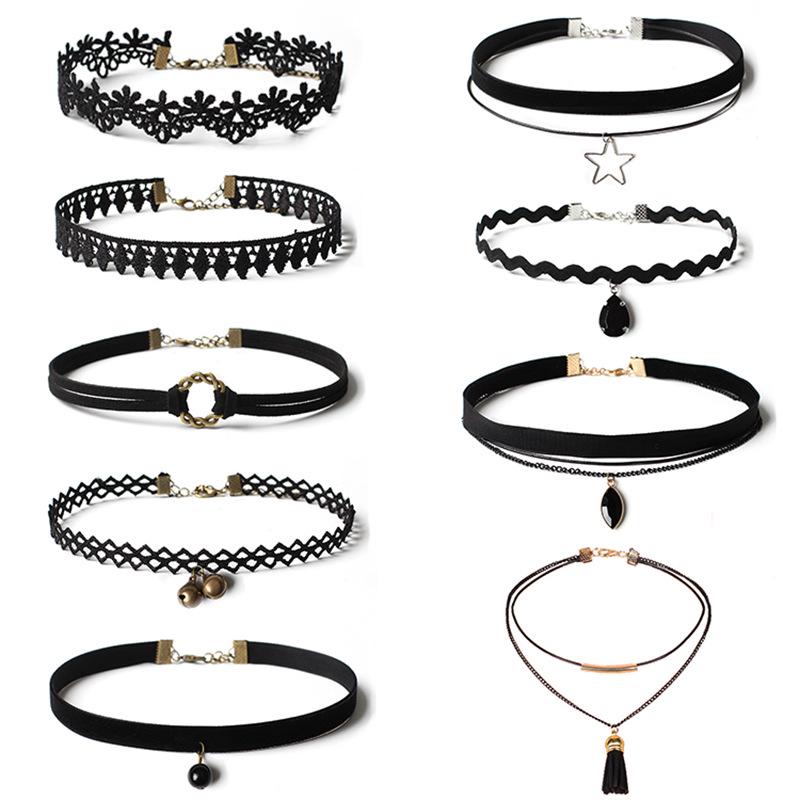 Minimalistisches europäisches & amerikanisches Lolita Spitzen Choker Halskettenset für Damen