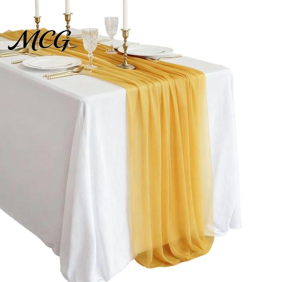 Table Protector Runner Sheer Flowing Runner, Chiffon Wedding Elegant Solid Color Scratch Resistant for Dining Home Bridal Shower Party Decor