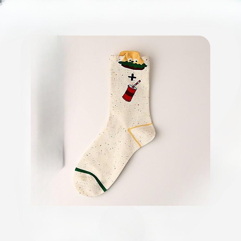 

Осенне-зимние носки с картошкой фри, женские простые носки с гамбургерами, мультяшные милые и креативные носки до середины икры, забавные носки из чистого хлопка 1 pair