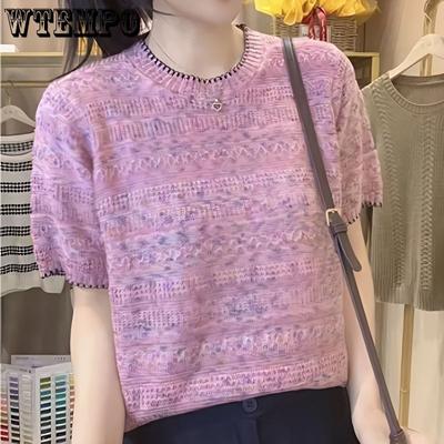 Women's Round Neck Knitted Top Summer New Fashion Style Slimming Top
