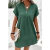 New Women's V-neck Solid Color Pullover Casual Button Dress