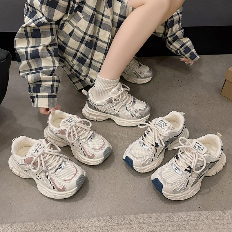 Dámské sportovní ležérní boty s tlustou podrážkou, nové stříbrné prodyšné 100 na jaro a podzim