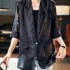 Damen Slim Fit Baumwoll-Tweed Anzugjacke mit Blumenmuster und Reversdesign