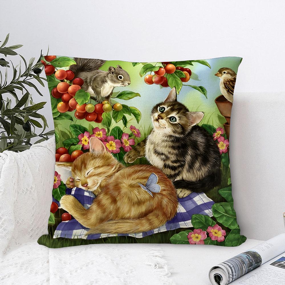 Cat in Library Painting Pillow Case Plush Fabric Soft  Pillowcase Double Sided Print Cushion Cover Household Gifts