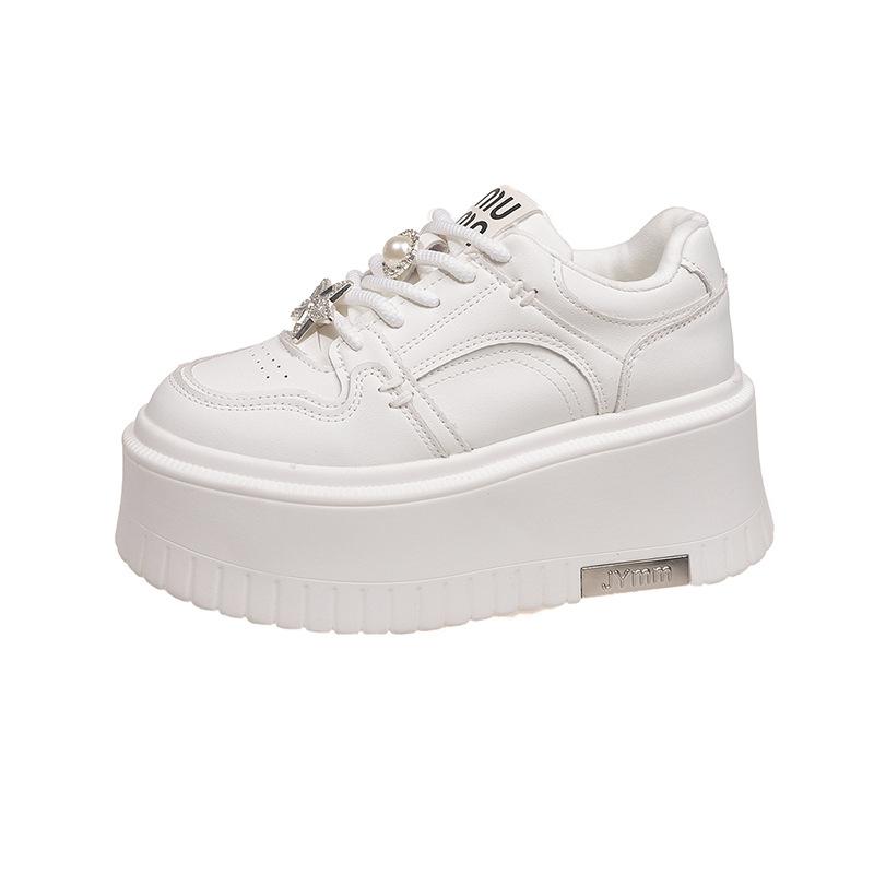 Platform White Shoes Women's Early Spring New Versatile Sports and Leisure Shoes Heightening Lace-up Board Shoes Women