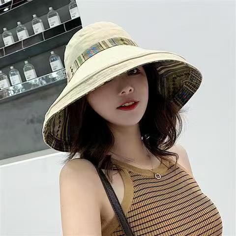 Ethnic style bucket hat female Korean version versatile casual hipster basin hat spring and summer travel sun protection visor hat