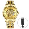 Men's Automatic Skeleton Watch, 3ATM Water Resistant: Luminous, Analog, Stainless Steel, Gold, Simple, Stylish, Casual, Business, Men's Fashion