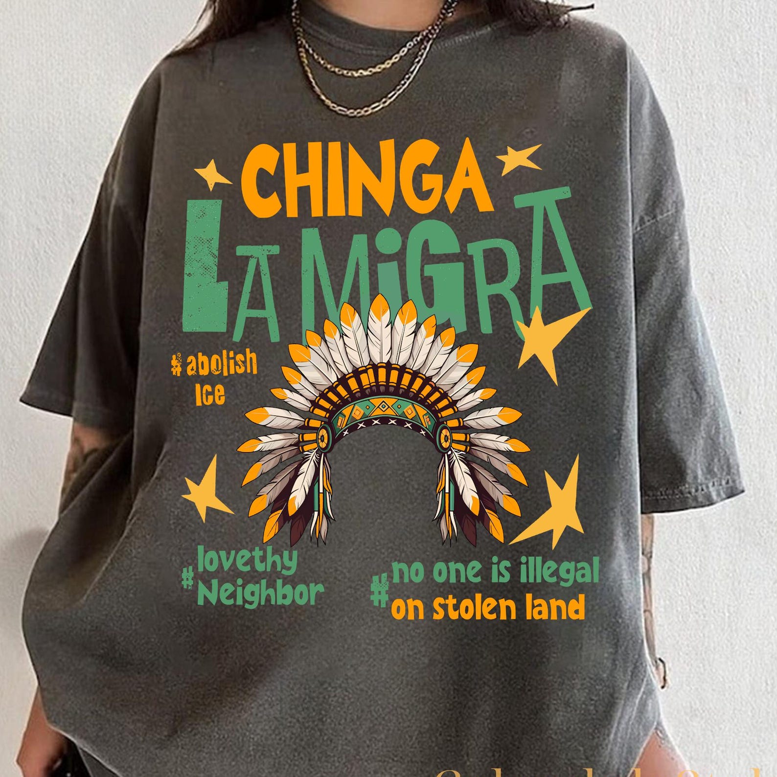 No One Is Illegal On Stolen Land Shirt, Liberal Leftist, Social Justice Tee, Human Rights Immigration Activist, Abolish ICE Pro Immigration 4XL