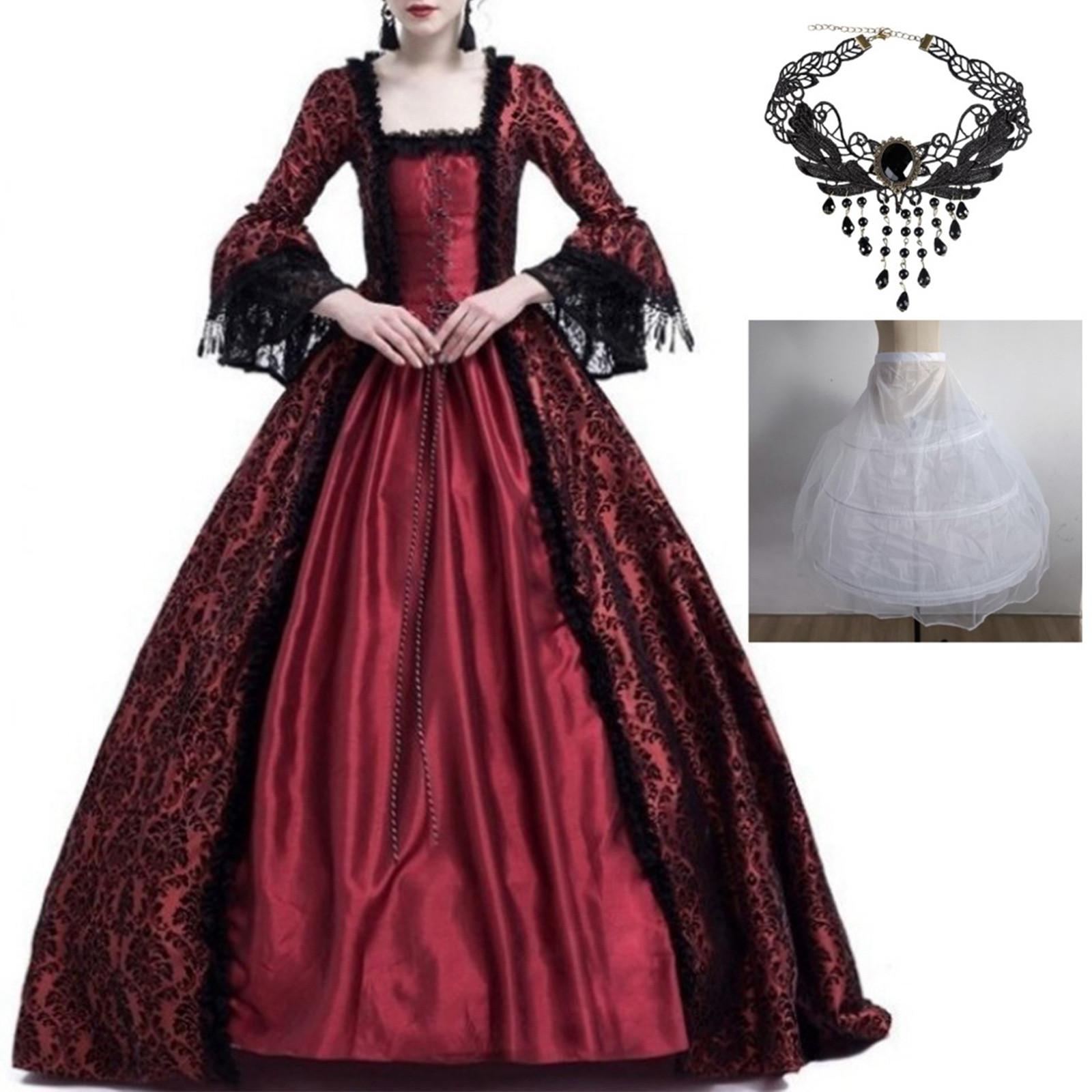 

Женское ожерелье, модное готическое платье с длинными рукавами и капюшоном, длиной до пола, платье для косплея с поддержкой юбки XL винный