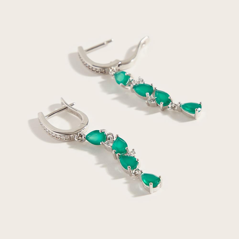 Elegant Fashion May Birthstone Natural Green Agate Sterling Silver Earrings Women's and Girls' Birthday Fine Jewelry