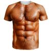Lustiges Herren-Muskel-T-Shirt mit 3D-Brusthaaren und Sixpack-Print, Locker geschnittenes Scherz-T-Shirt