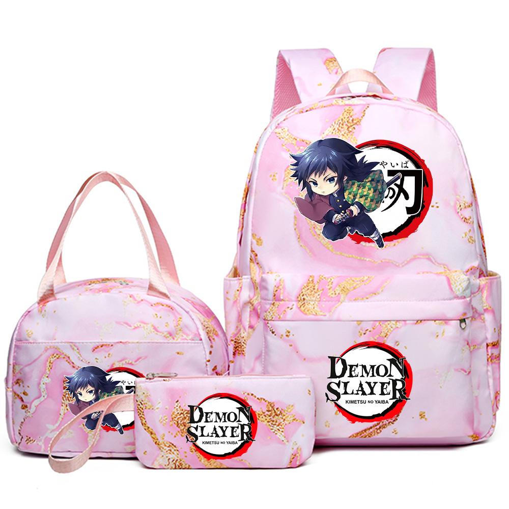 3Pcs/set Demon Slayer Printed Backpack Handbag Pencil Case for Teenager Student Girl Boy Bookbag Schoolbag Women Large Capacity Waterproof Travel Bag