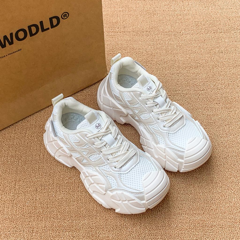 [Uncle Shoes] Dad Shoes Women's Mesh Shock Absorption Grey Sneakers Academy Wind 2025 Running Contrast Color Lightweight European